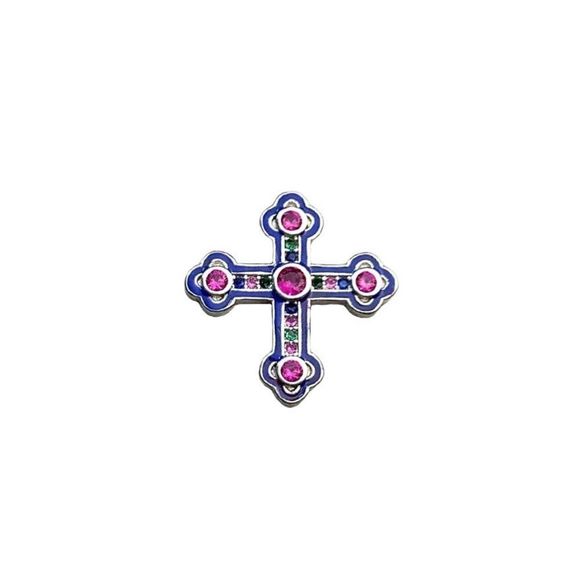 925 Sterling Silver Edwardian Multi-Color Round Crystal Cross Charm - Picture 1 of 4
